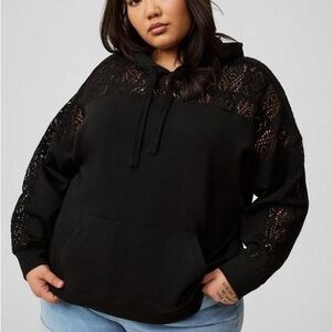 Torrid Black Hoodie with Lace Detail